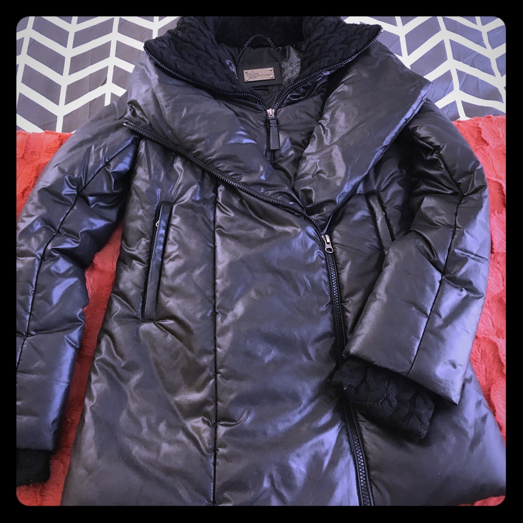 Mackage Black Coat With Leather Trim